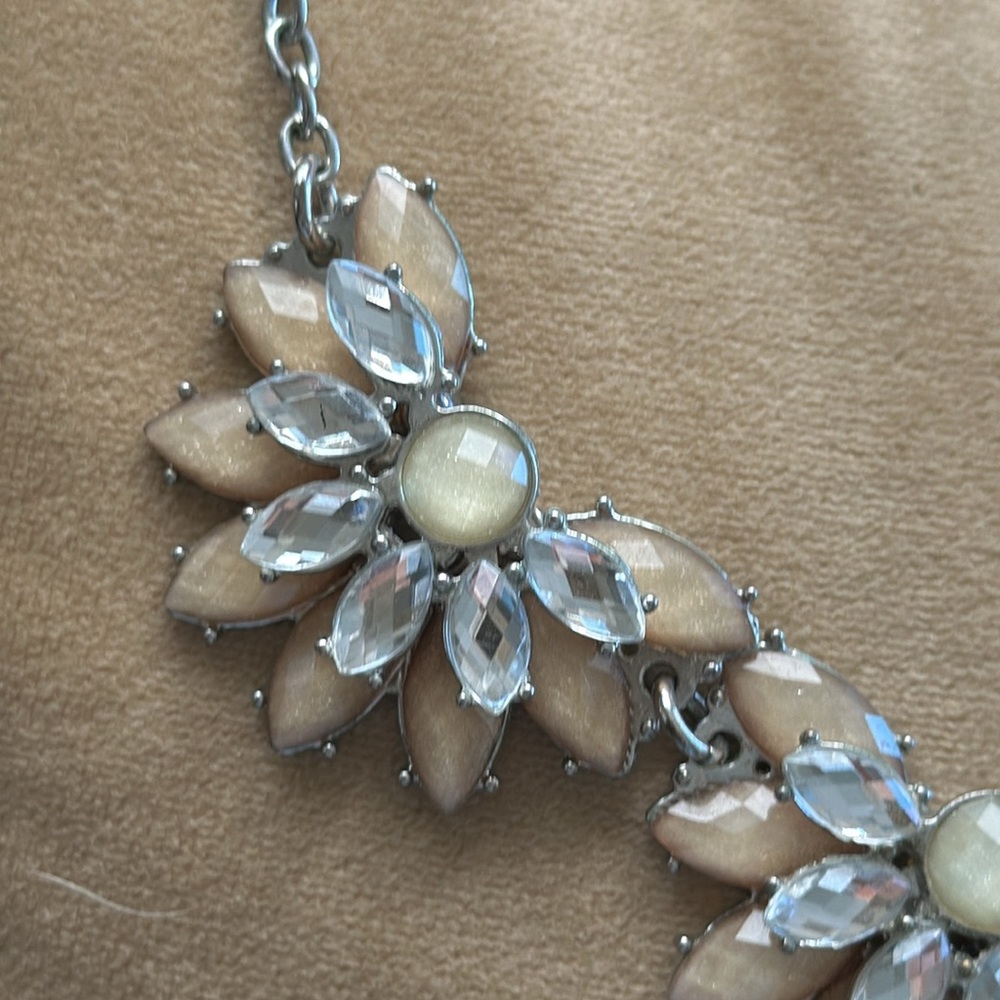 Statement Necklace Clear Rhinestone With Cream Co… - image 7